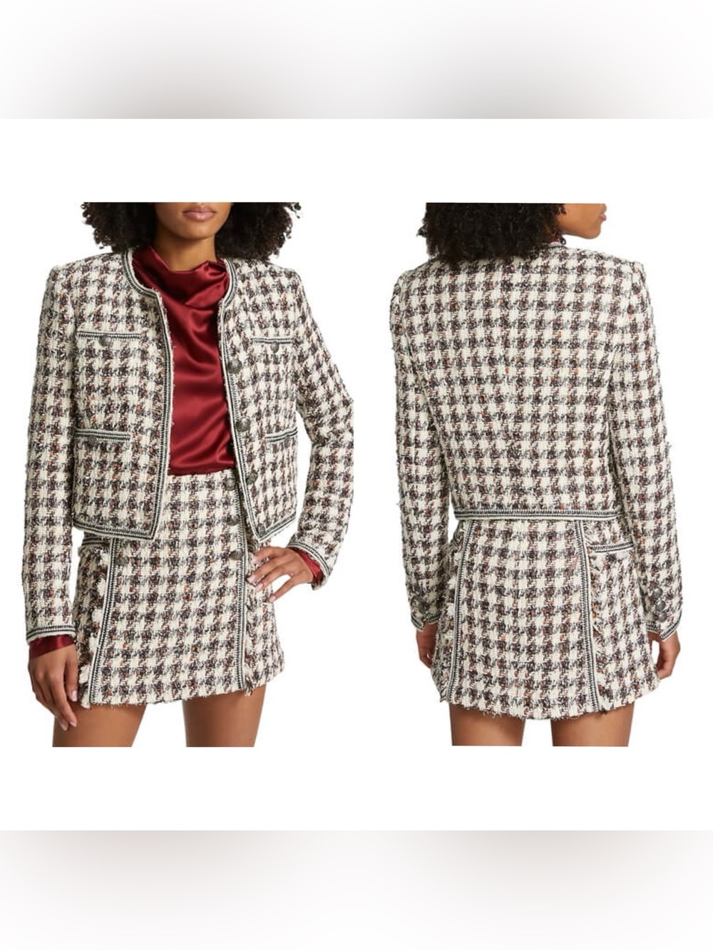 $748 Veronica Beard Cirtane Metallic Plaid Tweed Cropped Blazer Jacket Size 4
